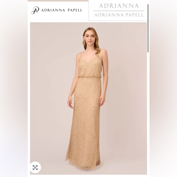 Adrianna Papell Art Deco Beaded Gown in Champagne - Picture 6 of 7